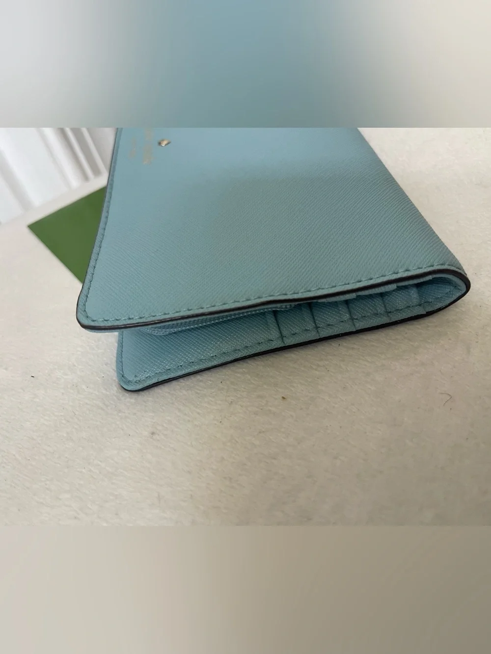 kate spade Light Blue Leather Continental Wallet with Gold Logo